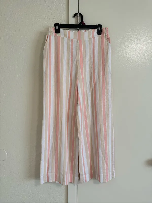 Jessica Simpson Striped Linen Blend Wide Leg Pants Pink Tan White NWT Size S - Image 2