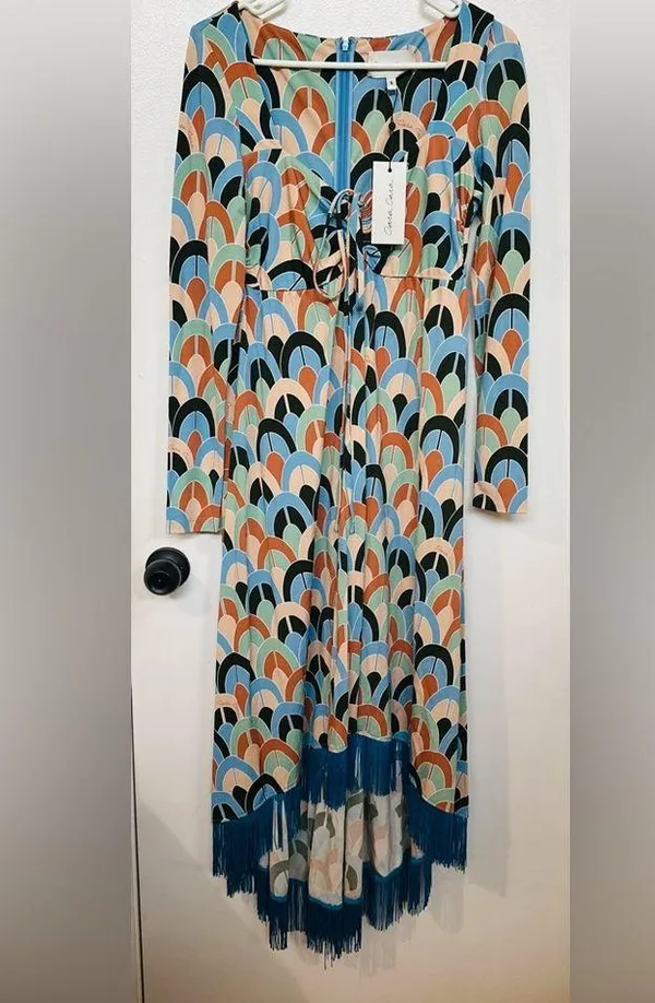 $695 CARA CARA Loretta Dress Geo Dew Moss Sz Small New - Image 2