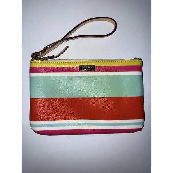 Kate Spade New York Women's‎ Striped Multicolor Wristlet Trim Leather Logo Purse - Image 2