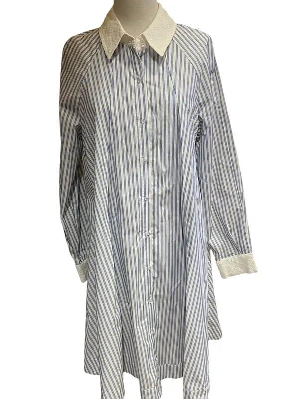 Hope & Harlow Luna Striped Shirt Dress. vertical blue and white pinstriped 12 - Image 2