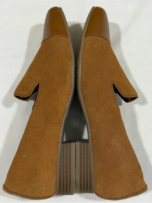 Clarks Women's Two-Tone Tan Suede & Leather Slip-On Flats Sz 8 NWOB - Image 6