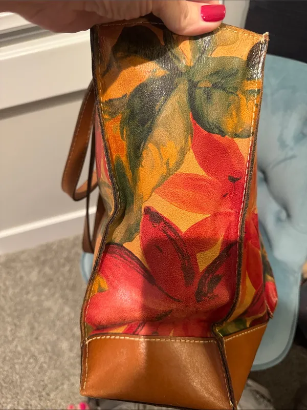 Patricia Nash Floral Leather Tote — Orange, Red & Green - Image 5