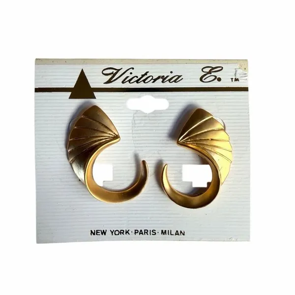 Victoria E. Gold Tone Fan Swirl Statement Earrings - Image 2