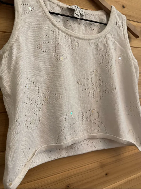 St John Small Butterfly Sequin Knit Tank Crop Top Coquette Dainty Preppy Summer - Image 3