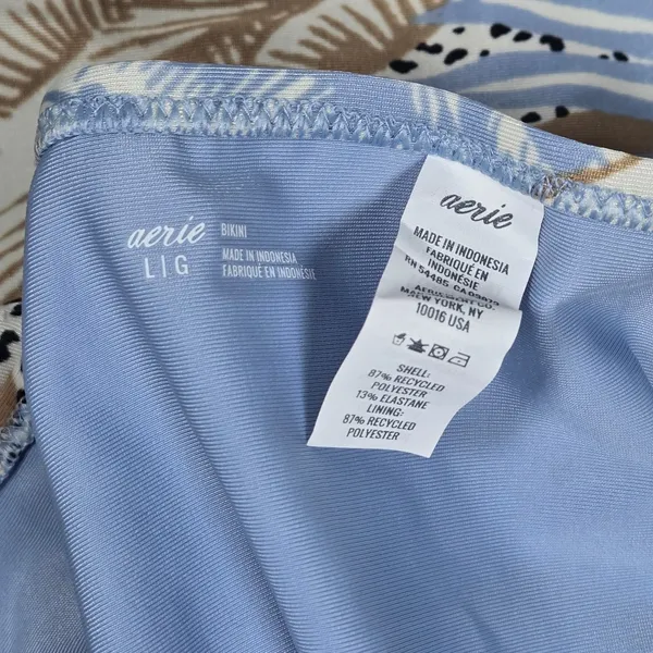 Aerie Women Blue Tan‎ Tropical Palm Leaf Strappy Bikini Bottom Size L 1753-2363 - Image 7