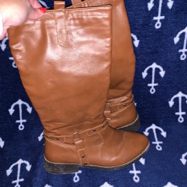 Wanted Lismore Tan Tall Boots With Strap & Stud Detail Inside Zip - Image 2