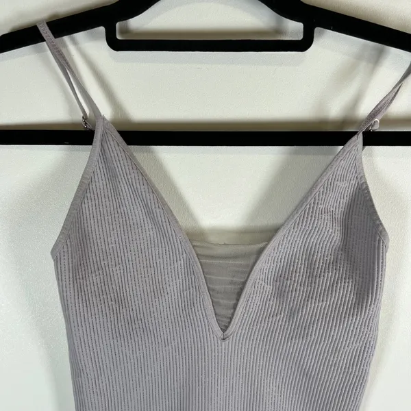 Intimately Free People Ribbed V-Neck Mesh Inset Camisole Lavender Grey One Size‎ - Image 2