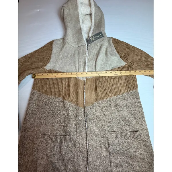 Natural Reflections Womens M Camel Brown Knit‎ Hooded Open Front Cardigan - Image 3
