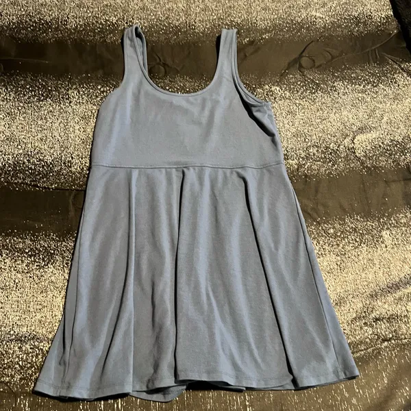 Womens lg American Eagle Blue Gray Heather Knit Fit & Flare Tank Dress w/Shorts - Image 2