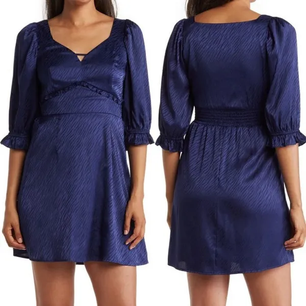 Collective Concepts Zebra Jacquard Mini Dress Satin Blue M - Image 2