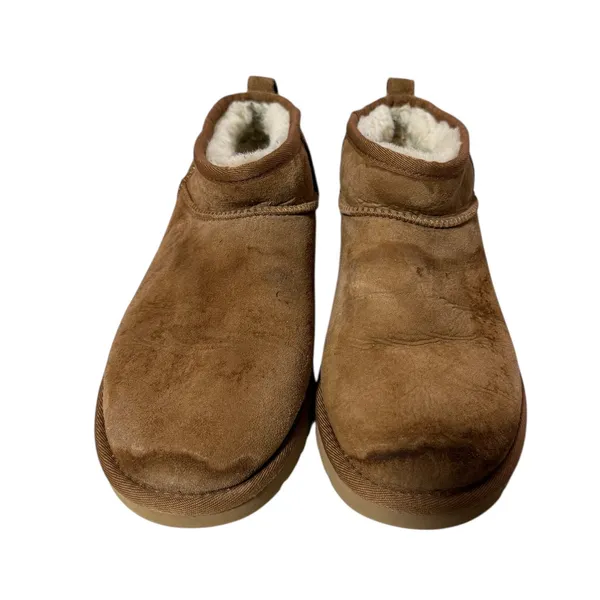 UGG Classic Ultra Mini Chestnut Suede Sheepskin Winter Ankle Boots Womens Size 9 - Image 9