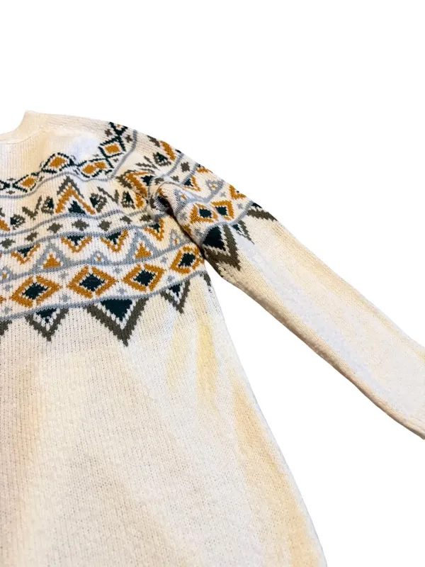 Maurices Cream Long Length Cardigan Sweater Open Front Tribal Fair Isle Medium - Image 13