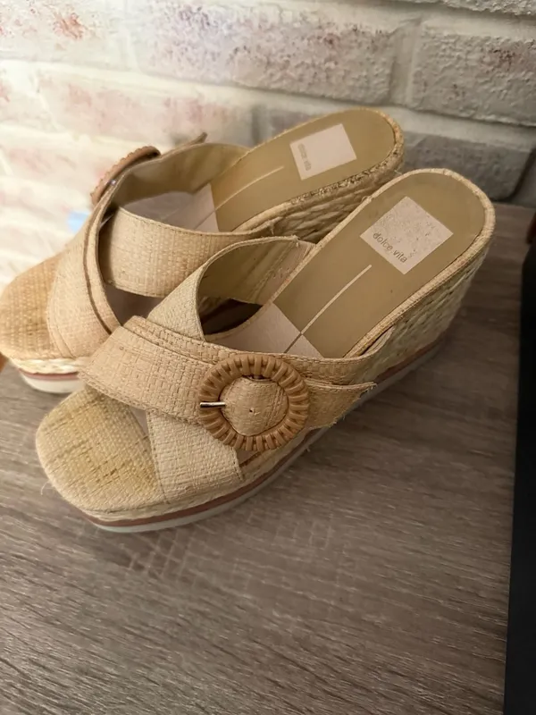 Dolce Vita Liesel Wedge Sandals Raffia Tan Size 8 - Image 2