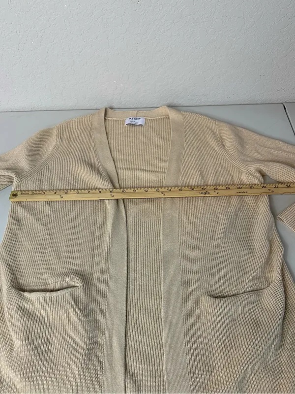 Old Navy Textured Open-Front Cotton Blend Knit Cardigan Sweater Oatmeal Size L - Image 6