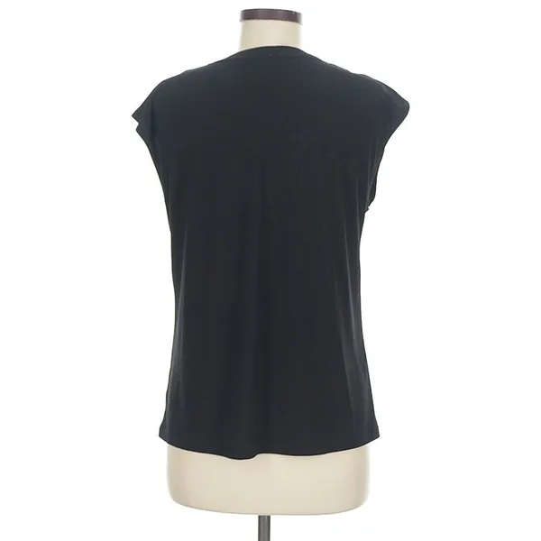 Anne Klein Women's‎ Size Medium Popover Blouse Black Cap Sleeve 2 Button Stretch - Image 2