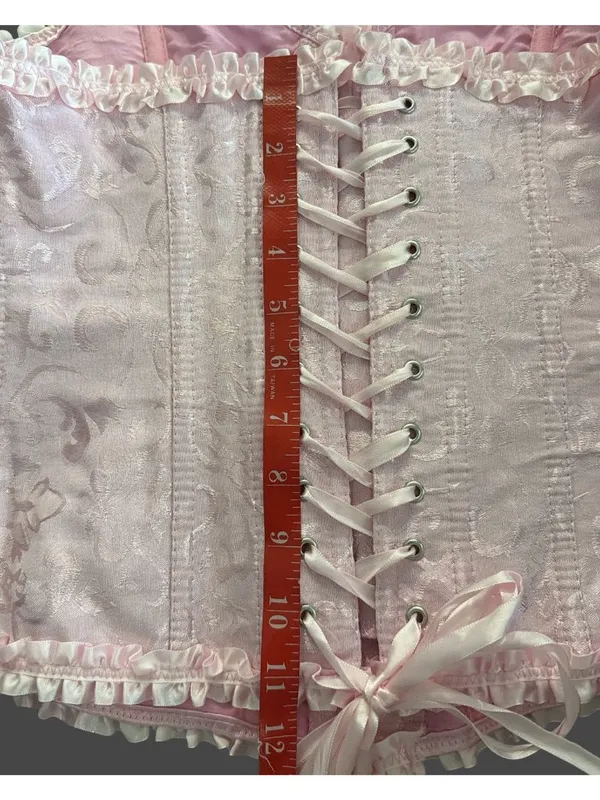 Lady Jacquard Floral Bustier Overbust Corset Top Lace Up Ruffle Steampunk Gothic - Image 8