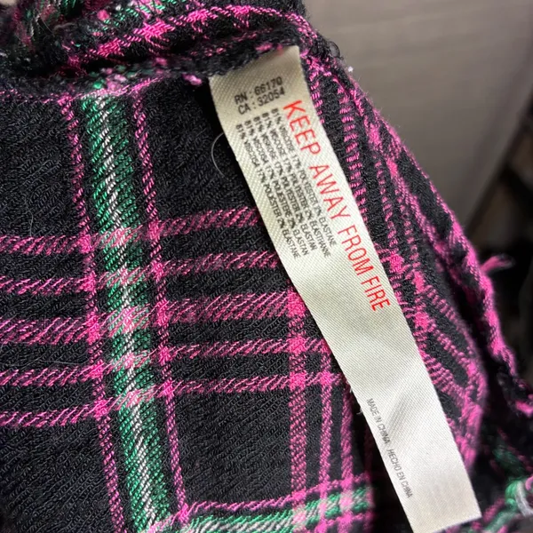 Free People Pink Black Plaid Fringe Duster Flannel‎ Oversized Medium - Image 5