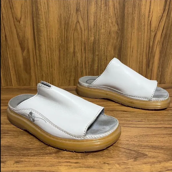 Dr. Martens Y2K white Floral Leather Platform Slide Sandals SlipOn M6 W7 - Image 3