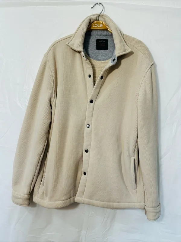 Cozy Neutral Teddy Jacket with Snap Front Tan Size M - Image 3