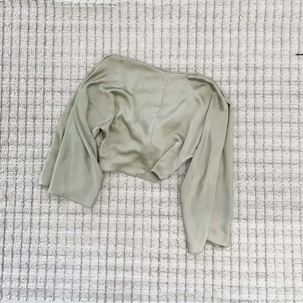 Zara Green Satin Bell Sleeve Crop Blouse with Tie Front - Image 4