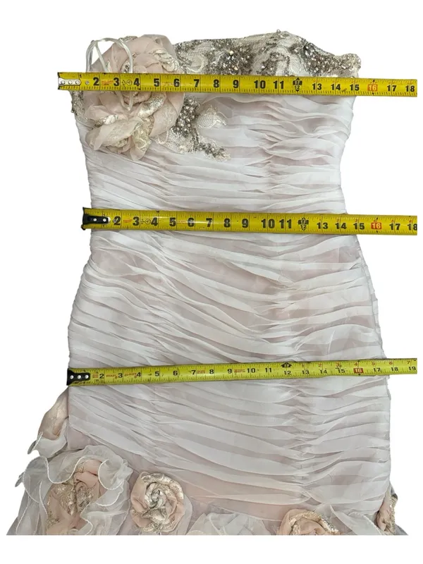Mac Duggal Strapless Blush Pink Floral Ruffle Mermaid Gown Size 8 - Image 13