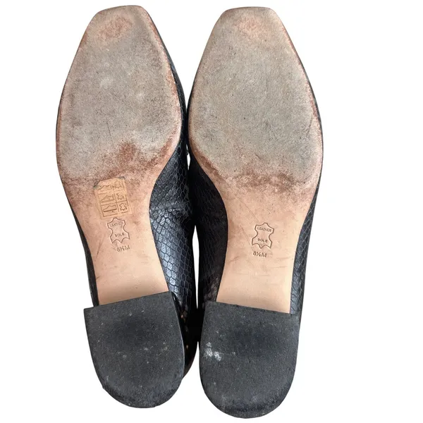 Tory Burch Jessa Horsehead Loafers Snake Patent Leather Black Gold 8.5 - Image 9