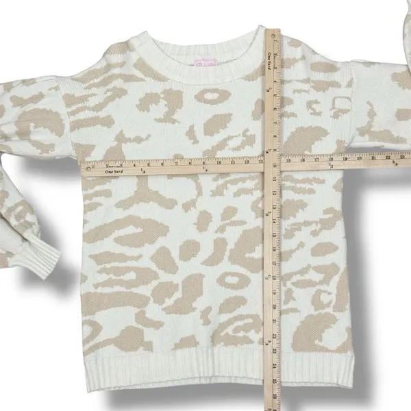Pink Lily Animal Cheetah Print Balloon Sleeve Sweater Ivory Tan‎ Small - Image 12