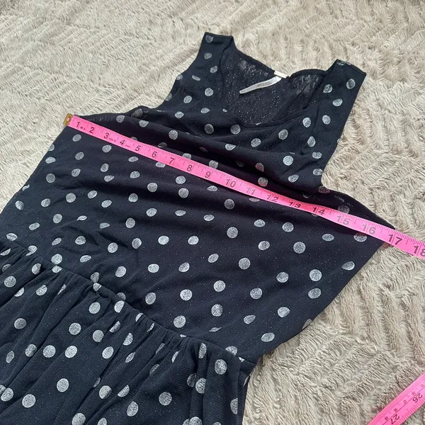 FREE PEOPLE Sheer Lace Metallic Drop Waist Black White Polka Dot Mini Dress - Image 9
