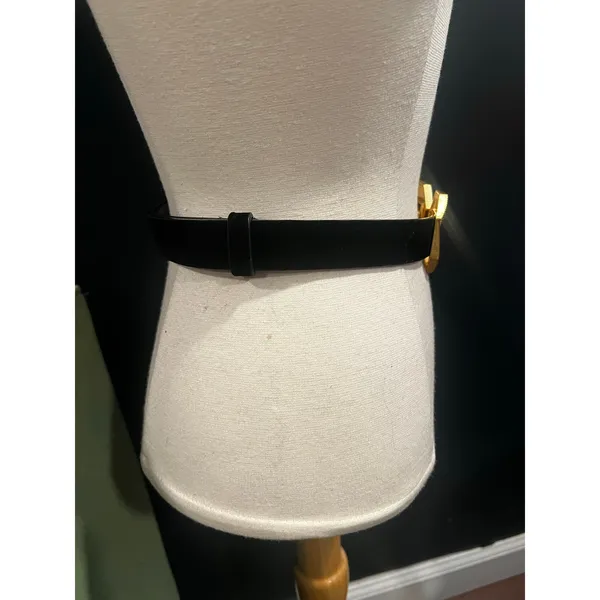Zara Black Belt with Oversized Textured Gold Geometric Buckle Small/Medium - Image 3