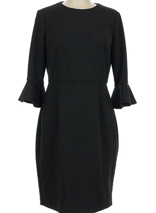 Donna Morgan Crew Neck Bell Sleeve Solid Crepe Black Cocktail Dress NWOT size 2 - Image 2