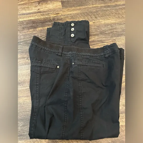 Stylish Black Pants with Button Detail Size 16 - Image 2