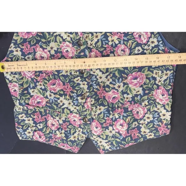 Vintage Banana Republic Safari & Travel Floral Cotton Denim Printed Jean‎ Vest M - Image 8