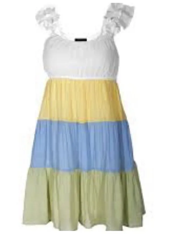 NEW ANTHROPOLOGIE MINE Ruffle Tiered Dress Small Yellow Blue Green cottage - Image 3
