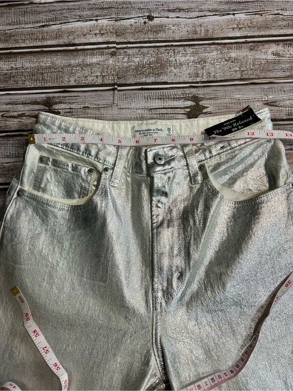 Abercrombie & Fitch Women's Metallic Silver Straight-Leg High-Rise Jeans Size 26 - Image 9