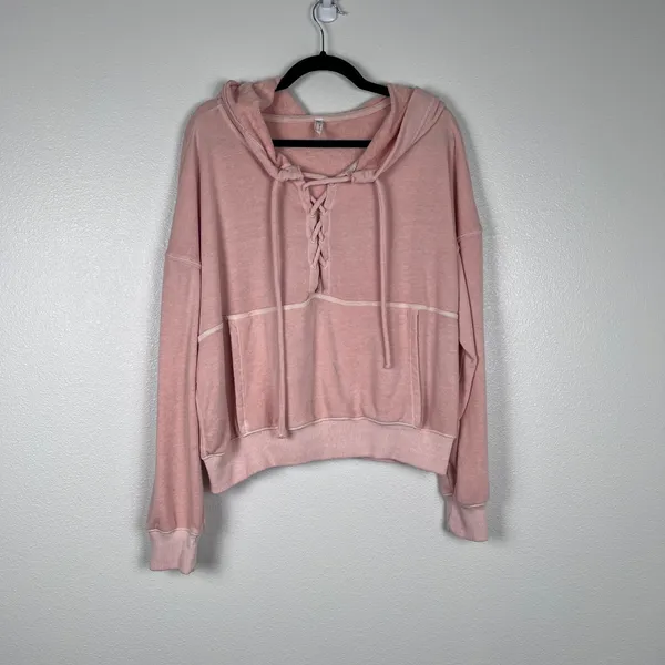 FP Movement Free People Believer Hoodie Pink Lace Up‎ Sweatshirt Womens M - Image 4