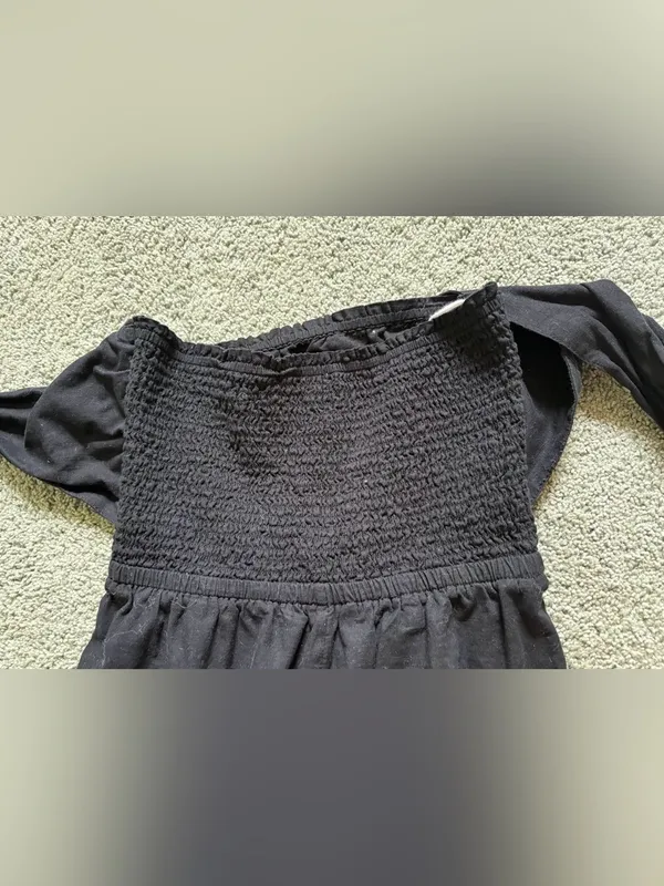 Aerie Black Strapless Jumpsuit Sz M Cotton Gauzey Smocked Back Pockets Tie Back - Image 6