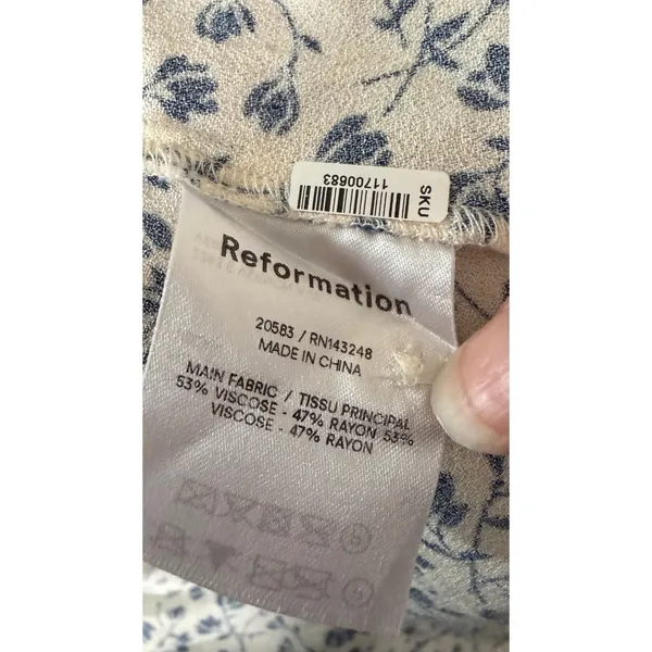 Reformation Fauna Floral Midi Dress Button Front Cap Sleeve‎ Cream Blue Size 0 - Image 5