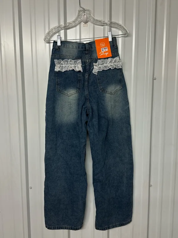 Lace Trim Jeans Y2K Coquette Cottagecore Denim Pants Romantic Boho Vintage Style - Image 2