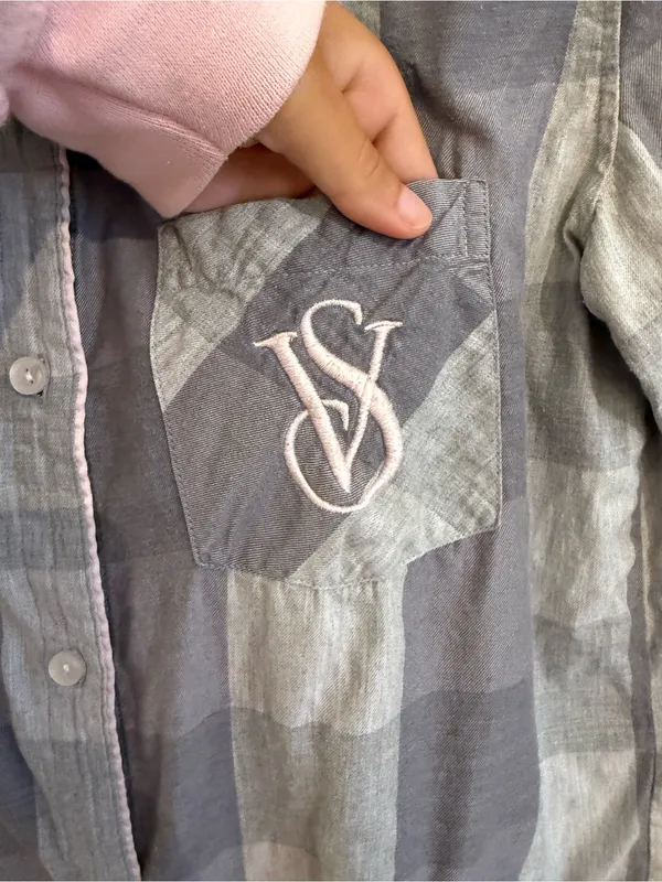 Victoria's Secret Blue Gray Plaid Pajama Top - Image 3