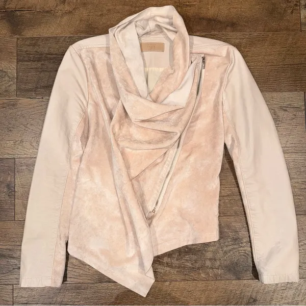Blank NYC Soft Pink Vegan Leather/Suede Asymmetrical Zip Drape Moto Jacket - Image 5