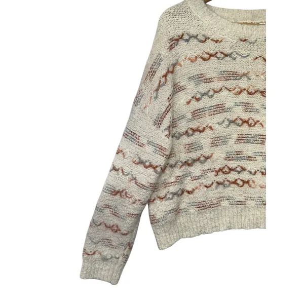 Altar'd State‎ Knit Geometric Pullover Cream Cozy Textured Relaxed Sweater L - Image 4