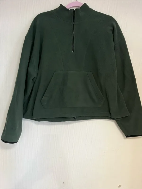 PINK Victoria's Secret Olive Green Half-Zip Fleece Pullover - Image 2