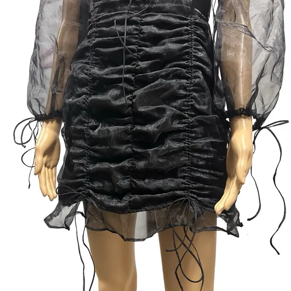 Lioness Black Corset Ruched Sheer Slv Feng Shui Lined Mini Dress Womens Medium - Image 9