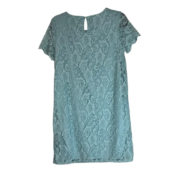 Juicy‎ Couture Blue Floral Lace Shift Dress Short Sleeve Aqua RN123475 Size Med - Image 9
