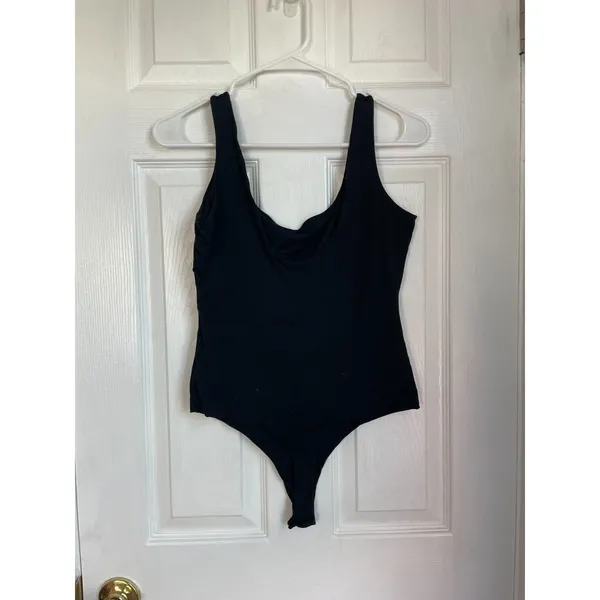 Pumiey Square Neck Bodysuit Womens M Black Slim Fit Soft Feel - Image 2