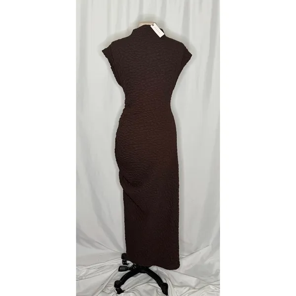 NWT!! ANTHROPOLOGIE Maya Ruched Cowl Neck Textured Midi Dress Chocolate Large - Image 8