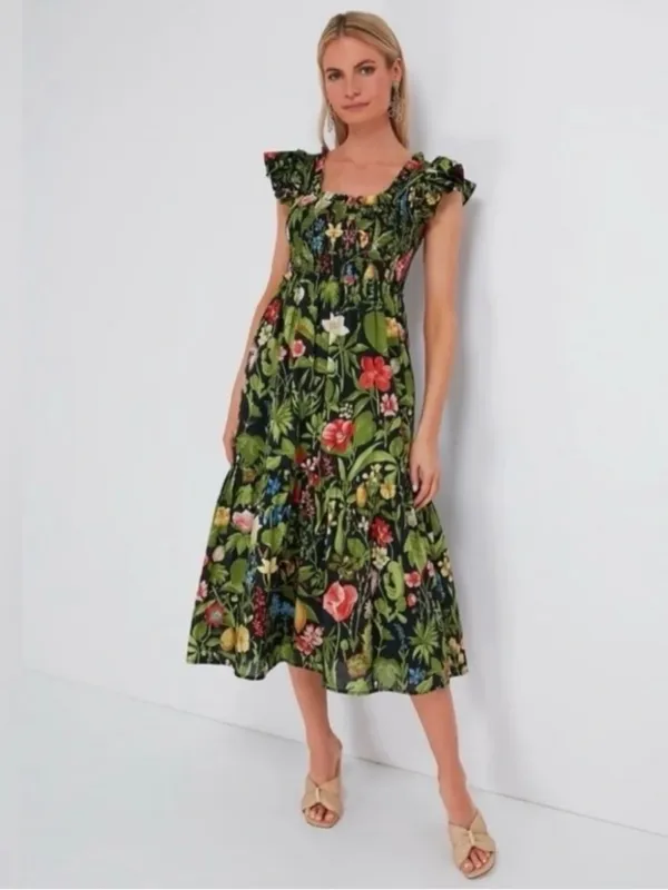 Tuckernuck Noir Blooming Botanical Mallie Midi Dress Small - Image 2