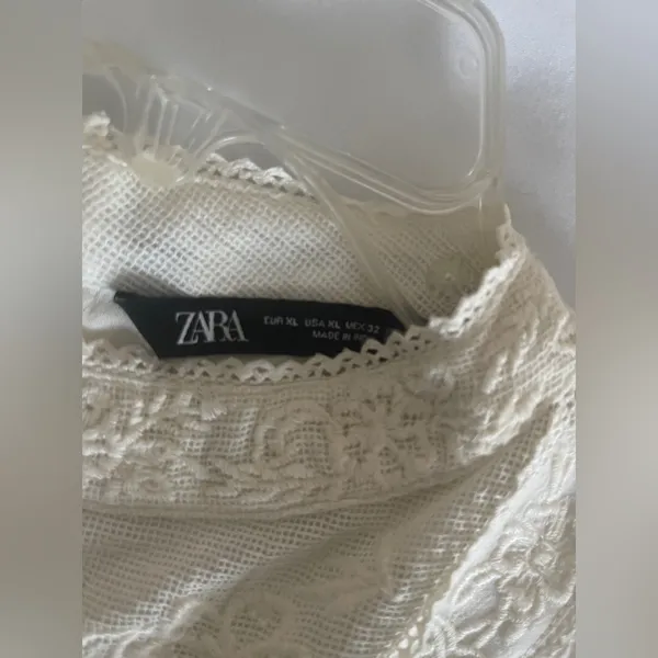 ZARA Textured Tweed Short Sleeve Top - Off White / Beige - Size XL - NWOT - Image 10