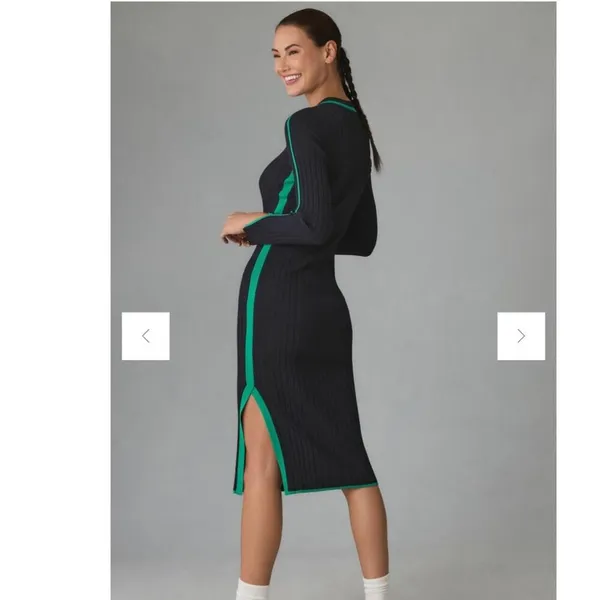 DAILY PRACTICE ANTHROPOLOGY Long-Sleeve Black Green Sporty Sweater Dress NWT XL - Image 2