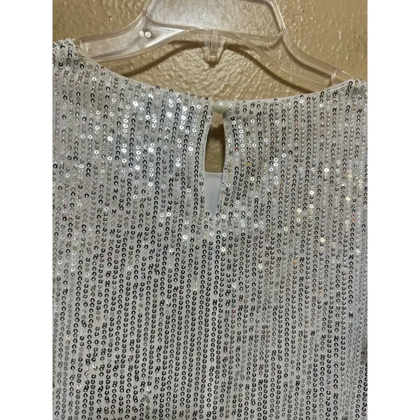 Grace Kari‎ Women Silver Sequin Tulle Flutter Sleeve Ruched Waist Party Dress L - Image 4